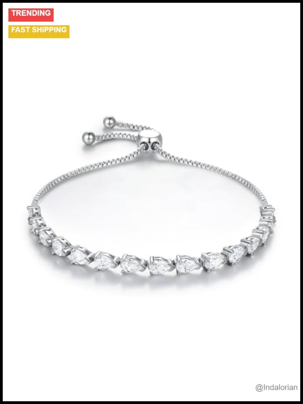 18K White Gold Plated Tennis Bracelet 5A+ Cubic Zirconia Adjustable